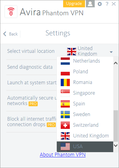 avira phantom vpn country selection