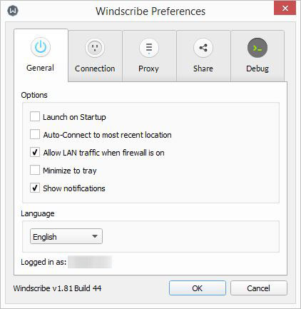 windscribe general preferences