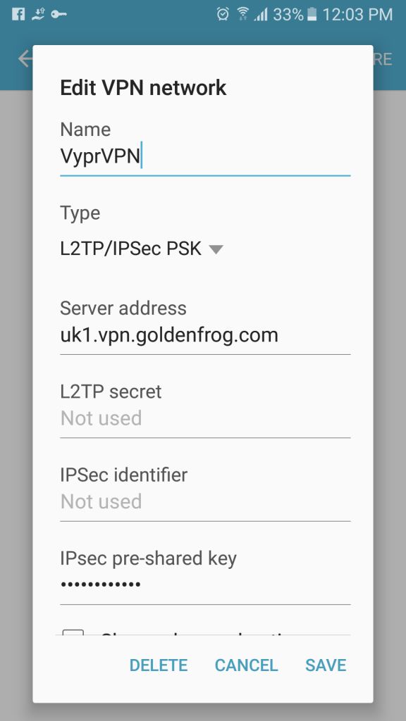 edit vpn network for android