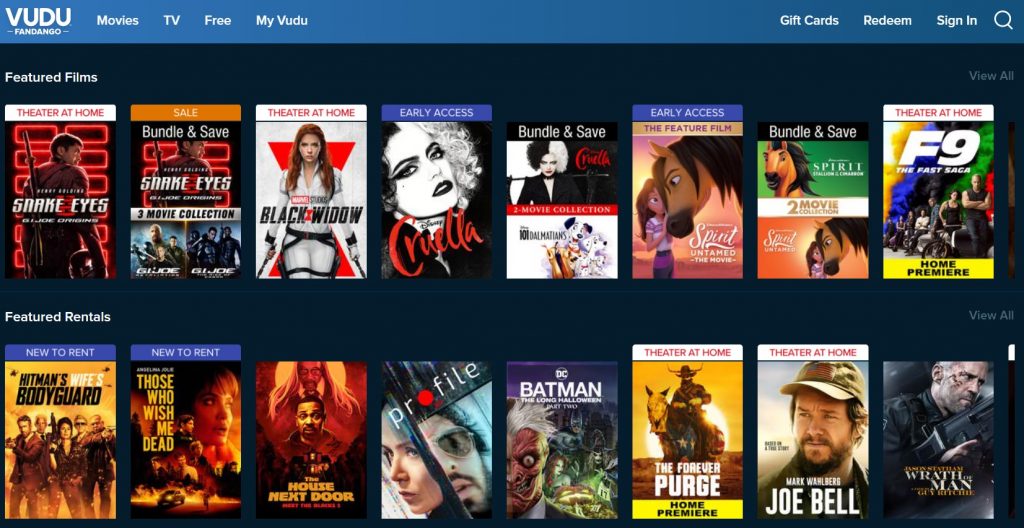 free movie streaming sites vudu