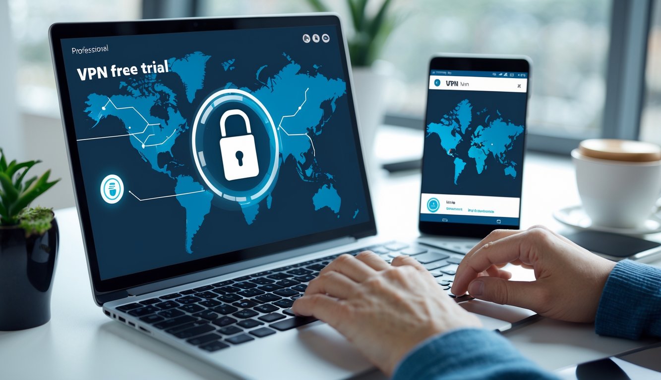 A person typing on a laptop with a digital padlock icon on the screen and a UK flag in the background, suggesting a secure internet connection.